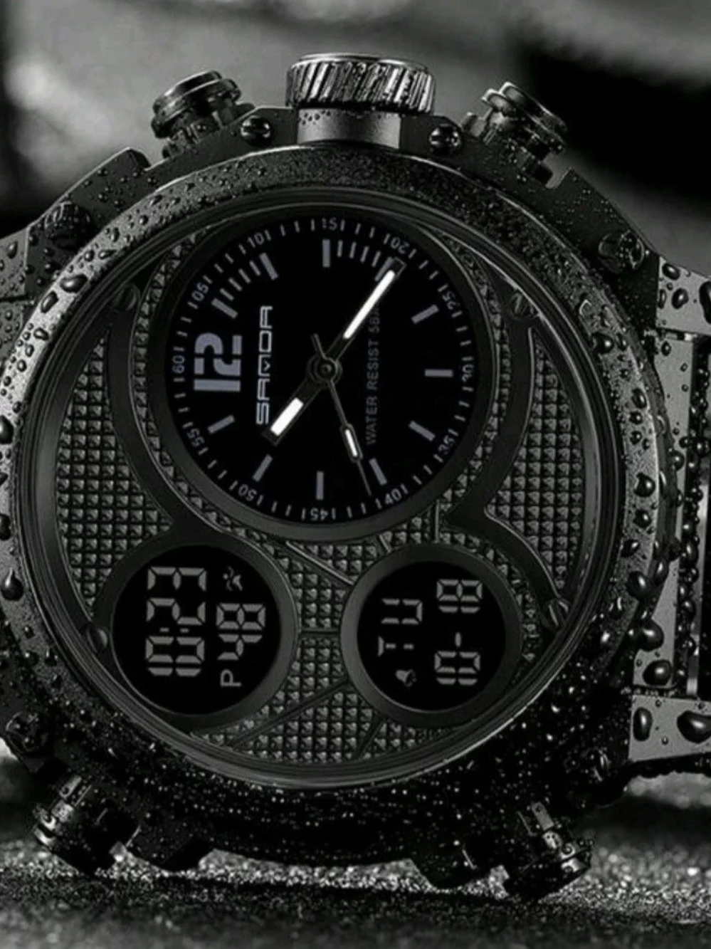 Men's Digital Analog Watch with Dual Time Zones, Stopwatch, Alarm, Countdown